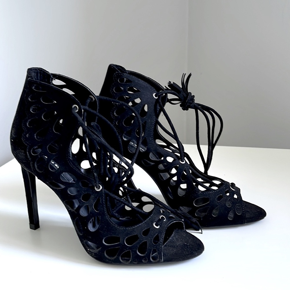 Zara black suede lace up heels.